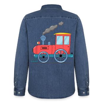 Kinderzug Eisenbahn rosa - Männer Jeanshemd Organic von Stanley/Stella - verwaschenes Mittelblau  - Hinten - AI Model Male 185 light (185cm)