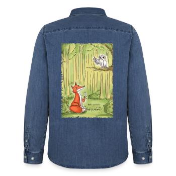 Waldgespräch: Fuchs und Eule - Männer Jeanshemd Organic von Stanley/Stella - verwaschenes Mittelblau  - Hinten - AI Model Male 185 light (185cm)