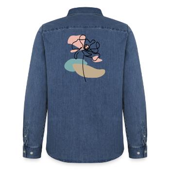 Abstrakte Mohnblume Poppies line art Farbklecks - Männer Jeanshemd Organic von Stanley/Stella - verwaschenes Mittelblau  - Hinten - AI Model Male 185 light (185cm)