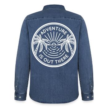 Aventure palmiers de mer - Chemise en denim homme bio Stanley/Stella - bleu moyen délavé  - Dos - AI Model Male 185 light (185cm)