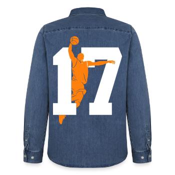 NUMMER 17 BASKETBALL 17. GEBURTSTAG - Männer Jeanshemd Organic von Stanley/Stella - verwaschenes Mittelblau  - Hinten - AI Model Male 185 light (185cm)