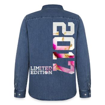 9TH BIRTHDAY LIMITED EDITION 2017 - Men’s Organic Denim Shirt by Stanley/Stella - mid washy  - Back - AI Model Male 185 light (185cm)