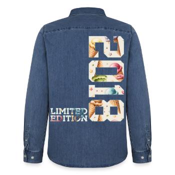 SOMMER LIMITED EDITION 2018 EIS 8. GEBURTSTAG - Männer Jeanshemd Organic von Stanley/Stella - verwaschenes Mittelblau  - Hinten - AI Model Male 185 light (185cm)