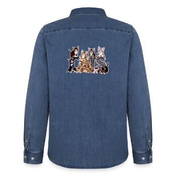 Chatons en lettres : collage adorable - Chemise en denim homme bio Stanley/Stella - bleu moyen délavé  - Dos - AI Model Male 185 light (185cm)