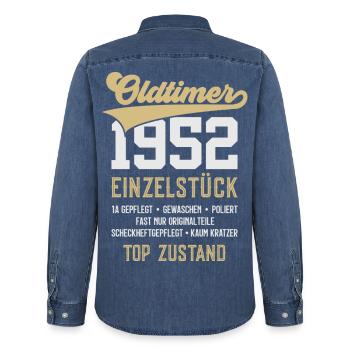 74. GEBURTSTAG OLDTIMER 1952 - Männer Jeanshemd Organic von Stanley/Stella - verwaschenes Mittelblau  - Hinten - AI Model Male 185 light (185cm)
