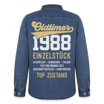 38. GEBURTSTAG OLDTIMER 1988 - Männer Jeanshemd Organic von Stanley/Stella - verwaschenes Mittelblau  - Hinten - AI Model Male 185 light (185cm)