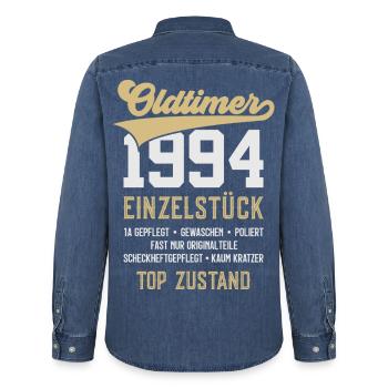 OLDTIMER 1994 EINZELSTÜCK 31. GEBURTSTAG - Männer Jeanshemd Organic von Stanley/Stella - verwaschenes Mittelblau  - Hinten - AI Model Male 185 light (185cm)