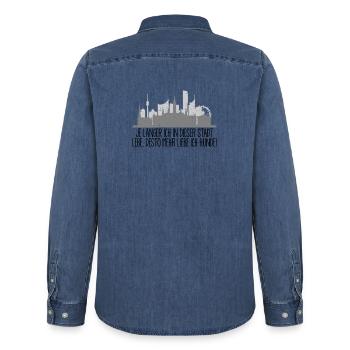 je länger ich in Wien lebe, desto mehr liebe Hunde - Männer Jeanshemd Organic von Stanley/Stella - verwaschenes Mittelblau  - Hinten - AI Model Male 185 light (185cm)