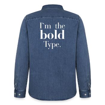 I`m the bold type - ich mag fette Schrifttypen - Männer Jeanshemd Organic von Stanley/Stella - verwaschenes Mittelblau  - Hinten - AI Model Male 185 light (185cm)