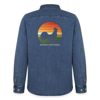 Coq des chuchoteurs de poulet - Chemise en denim homme bio Stanley/Stella - bleu moyen délavé  - Dos - AI Model Male 185 light (185cm)