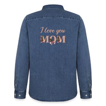 Je t'aime, maman - Chemise en denim homme bio Stanley/Stella - bleu moyen délavé  - Dos - AI Model Male 185 light (185cm)