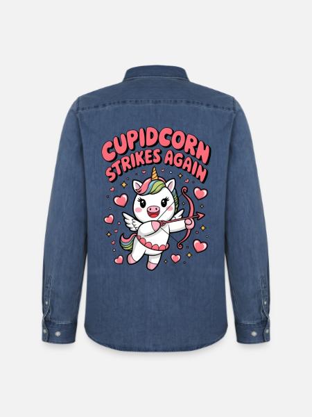 Cupidcorn Strikes Again - Men’s Organic Denim Shirt by Stanley/Stella - mid washy 