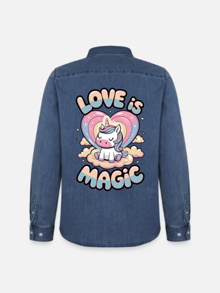 Love Is Magic - Men’s Organic Denim Shirt by Stanley/Stella - mid washy 