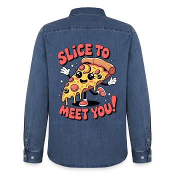 Slice To Meet You ! - Chemise en denim homme bio Stanley/Stella - bleu moyen délavé  - Dos - AI Model Male 185 light (185cm)