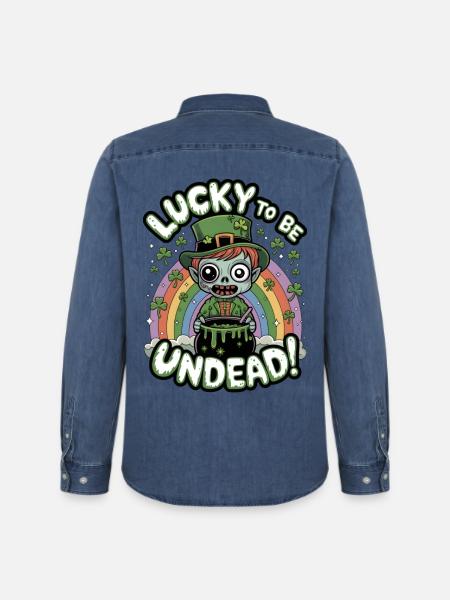 Lucky To Be Undead! - Men’s Organic Denim Shirt by Stanley/Stella - mid washy