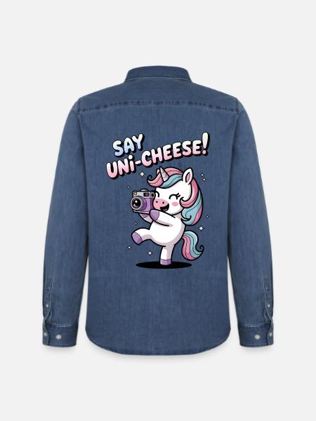 Say Uni-Cheese! - Men’s Organic Denim Shirt by Stanley/Stella - mid washy