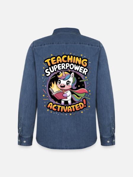 Teaching Superpower Activated! - Men’s Organic Denim Shirt by Stanley/Stella - mid washy 