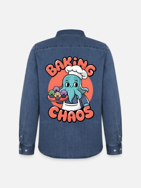 Baking Chaos - Men’s Organic Denim Shirt by Stanley/Stella - mid washy