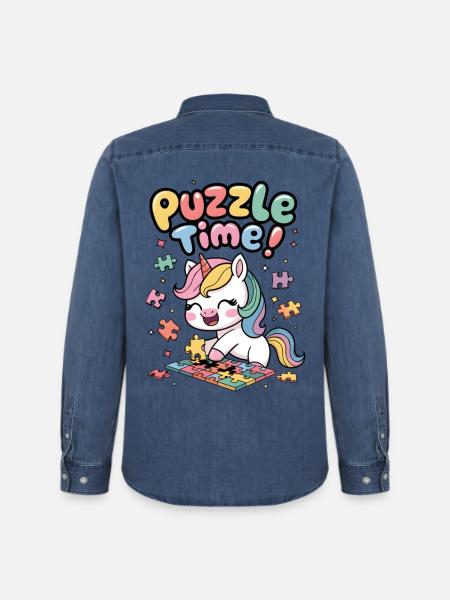 Puzzle Time! - Men’s Organic Denim Shirt by Stanley/Stella - mid washy