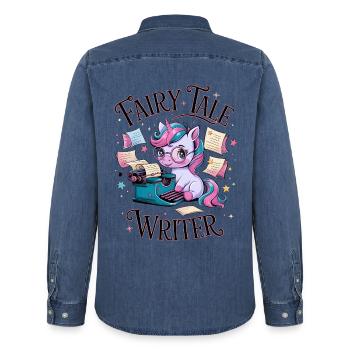 Écrivain de contes de fées - Chemise en denim homme bio Stanley/Stella - bleu moyen délavé  - Dos - AI Model Male 185 light (185cm)