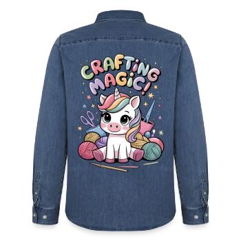 Magie herstellen! - Männer Jeanshemd Organic von Stanley/Stella - verwaschenes Mittelblau  - Hinten - AI Model Male 185 light (185cm)