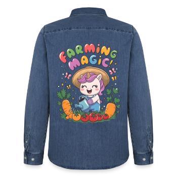 Magie agricole ! - Chemise en denim homme bio Stanley/Stella - bleu moyen délavé  - Dos - AI Model Male 185 light (185cm)