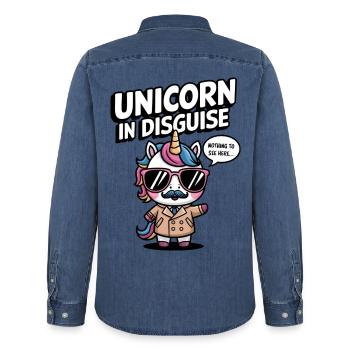 Licorne déguisée - Chemise en denim homme bio Stanley/Stella - bleu moyen délavé  - Dos - AI Model Male 185 light (185cm)