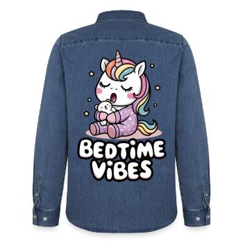 Vibrations du coucher - Chemise en denim homme bio Stanley/Stella - bleu moyen délavé  - Dos - AI Model Male 185 light (185cm)
