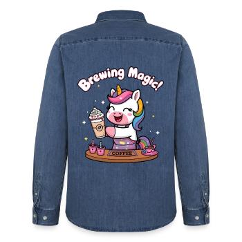 Brauen von Magie! - Männer Jeanshemd Organic von Stanley/Stella - verwaschenes Mittelblau  - Hinten - AI Model Male 185 light (185cm)