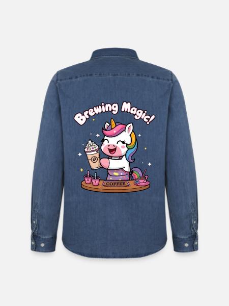 Brewing Magic! - Men’s Organic Denim Shirt by Stanley/Stella - mid washy