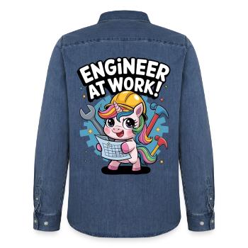 Engineer At Work! - Men’s Organic Denim Shirt by Stanley/Stella - mid washy  - Back - AI Model Male 185 light (185cm)