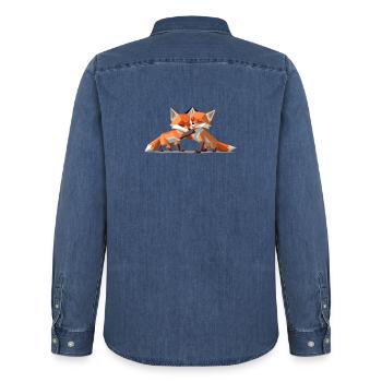 Low-poly Fox Cubs - Men’s Organic Denim Shirt by Stanley/Stella - mid washy  - Back - AI Model Male 185 light (185cm)