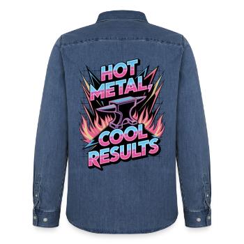 Métal chaud, résultats froids - Chemise en denim homme bio Stanley/Stella - bleu moyen délavé  - Dos - AI Model Male 185 light (185cm)