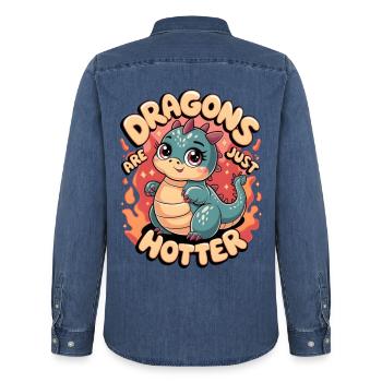Les dragons sont juste plus chauds - Chemise en denim homme bio Stanley/Stella - bleu moyen délavé  - Dos - AI Model Male 185 light (185cm)