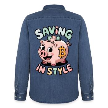 Stilvolles Sparen - Männer Jeanshemd Organic von Stanley/Stella - verwaschenes Mittelblau  - Hinten - AI Model Male 185 light (185cm)