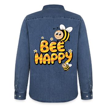 Abeille heureuse - Chemise en denim homme bio Stanley/Stella - bleu moyen délavé  - Dos - AI Model Male 185 light (185cm)