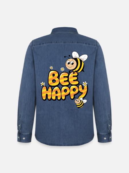 Bee Happy - Men’s Organic Denim Shirt by Stanley/Stella - mid washy 