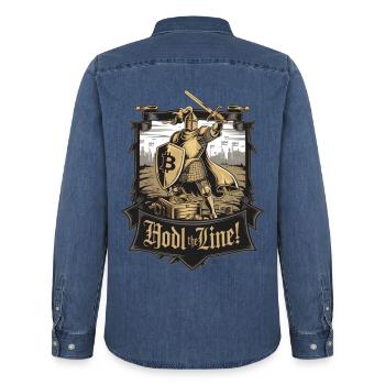 Hodl Die Linie! - Männer Jeanshemd Organic von Stanley/Stella - verwaschenes Mittelblau  - Hinten - AI Model Male 185 light (185cm)
