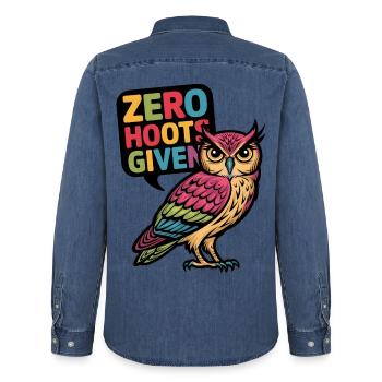 Zero Hoots Given - Men’s Organic Denim Shirt by Stanley/Stella - mid washy  - Back - AI Model Male 185 light (185cm)
