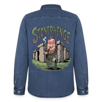 Stonerhenge - Chemise en denim homme bio Stanley/Stella - bleu moyen délavé  - Dos - AI Model Male 185 light (185cm)