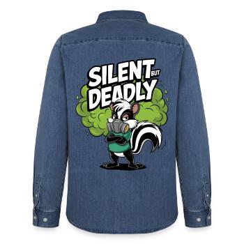Silent But Deadly - Men’s Organic Denim Shirt by Stanley/Stella - mid washy  - Back - AI Model Male 185 light (185cm)
