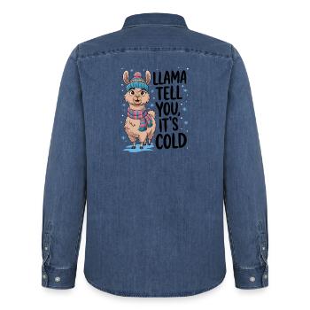 Lama vous dit qu’il fait froid - Chemise en denim homme bio Stanley/Stella - bleu moyen délavé  - Dos - AI Model Male 185 light (185cm)