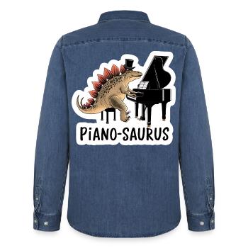 Pianosaurus Dino Klavier Spieler - Männer Jeanshemd Organic von Stanley/Stella - verwaschenes Mittelblau  - Hinten - AI Model Male 185 light (185cm)