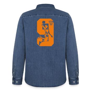 NUMÉRO 9 BASKETBALL 9E ANNIVERSAIRE - Chemise en denim homme bio Stanley/Stella - bleu moyen délavé  - Dos - AI Model Male 185 light (185cm)