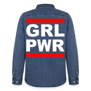 Girl Power "GRL PWR" - Zeig deine Stärke! - Männer Jeanshemd Organic von Stanley/Stella - verwaschenes Mittelblau  - Hinten - AI Model Male 185 light (185cm)
