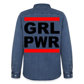Girl Power "GRL PWR" - Zeig deine Stärke! - Männer Jeanshemd Organic von Stanley/Stella - verwaschenes Mittelblau  - Hinten - AI Model Male 185 light (185cm)