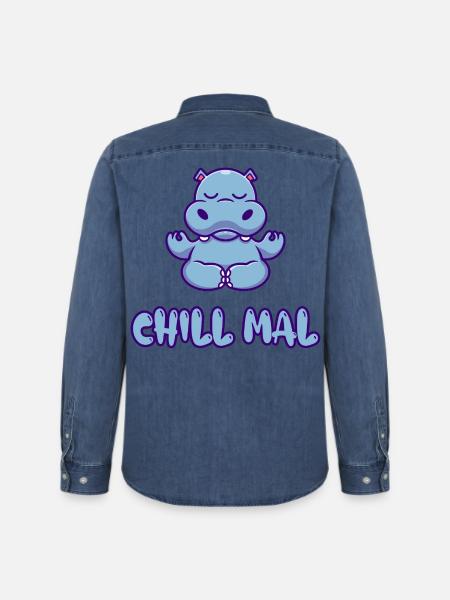 Chill Mal Hippo Meditation - Männer Jeanshemd Organic von Stanley/Stella - verwaschenes Mittelblau 