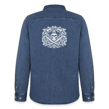 Logo pirate - Chemise en denim homme bio Stanley/Stella - bleu moyen délavé  - Dos - AI Model Male 185 light (185cm)