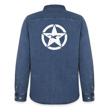 Vintage Star Seagull Logo - Chemise en denim homme bio Stanley/Stella - bleu moyen délavé  - Dos - AI Model Male 185 light (185cm)