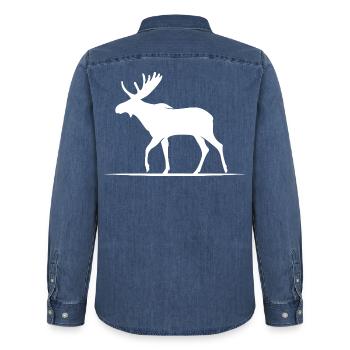 Canada Moose Backcountry Camping Moose Loon Maple - Chemise en denim homme bio Stanley/Stella - bleu moyen délavé  - Dos - AI Model Male 185 light (185cm)